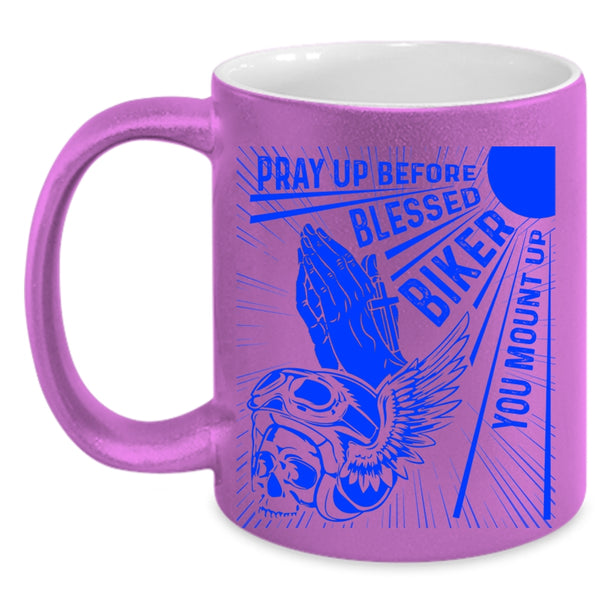 Cool Biker Coffee Mug, Pray Up Before Blessed Biker Accent Mug