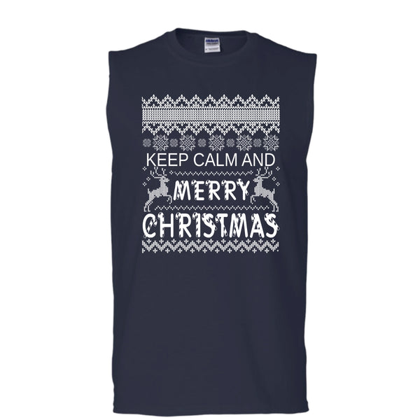 Keep Calm And Merry Christmas T Shirt, Keep Calm T Shirt, Cool T Shirt (Men's Cotton Sleeveless)