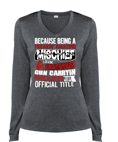 Loving Grandkids T Shirt, Official Title T Shirt, Cool Shirt (Ladies LS Heather V-Neck)