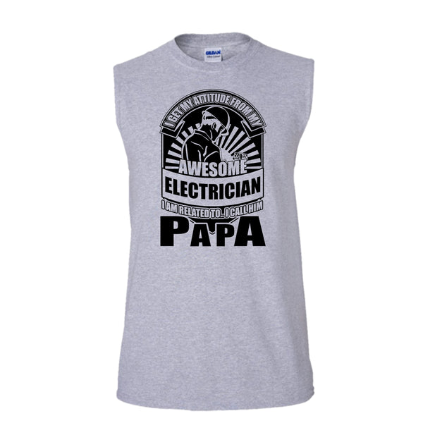 Awesome Electrician T Shirt, Coolest Electrician Papa Tank Top (Men's Cotton Sleeveless)