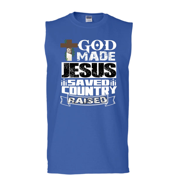 God Made Jesus T Shirt, Save Country Raised T Shirt, Cool T Shirt (Men's Cotton Sleeveless)