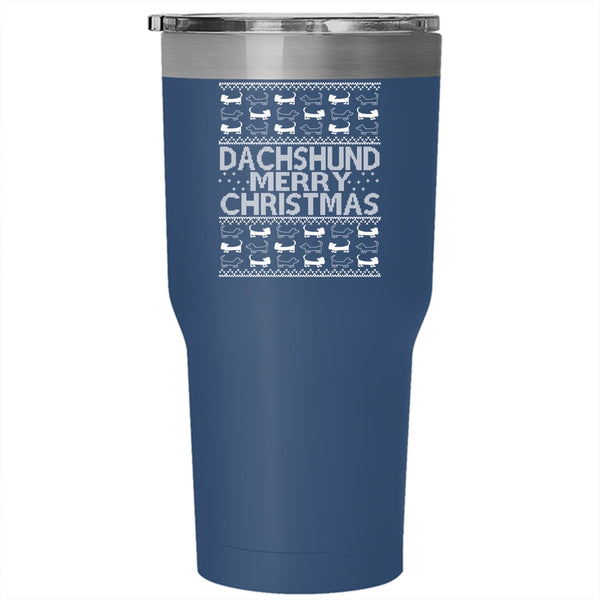 Dachshund Tumbler 30 oz Stainless Steel, Merry Christmas Travel Mug