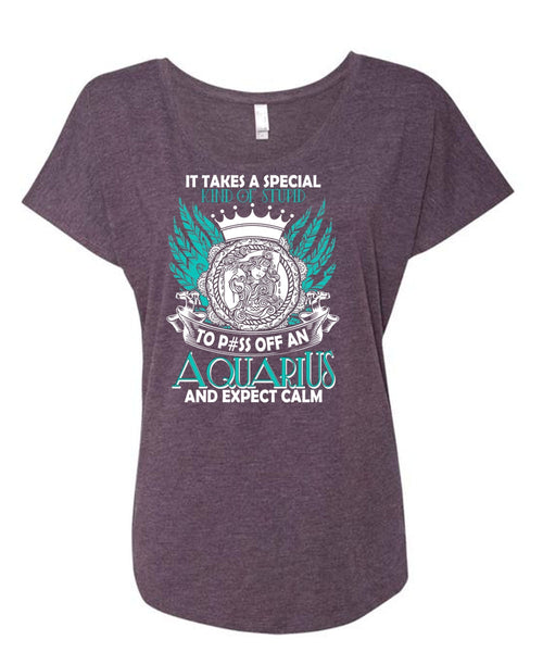 Aquarius And Expect Calm T Shirt, Kind Of Stupid T Shirt, Cool Shirt (Ladies' Triblend Dolman Sleeve)