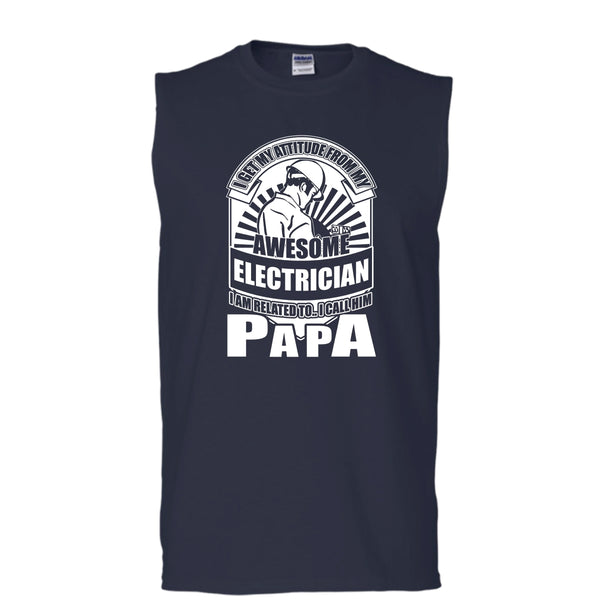 Awesome Electrician T Shirt, I Call Him Papa Tank Top (Men's Cotton Sleeveless)
