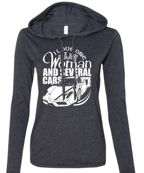 I Love One Woman And Several Cars T Shirt, Being A Driver T Shirt (Anvil Ladies Ringspun Hooded)