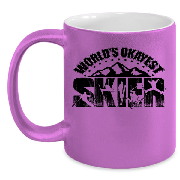 Cool Gift For Skier Coffee Mug, World's Okayest Skier Accent Mug