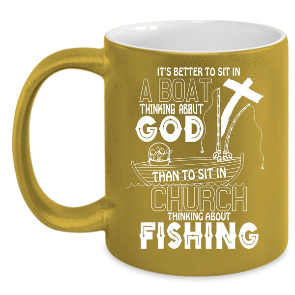 Sit In Church Thinking About Fishing Coffee Mug, Awesome Fisher Coffee Cup