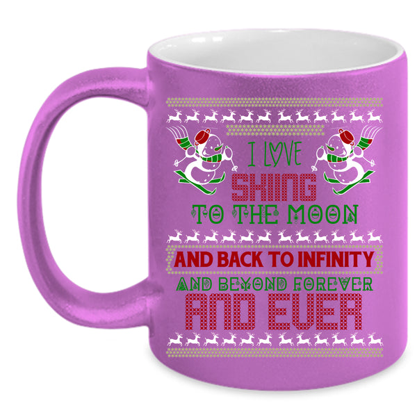 I Love Skiing To The Moon And Back Coffee Mug, Cute Christmas Coffee Cup