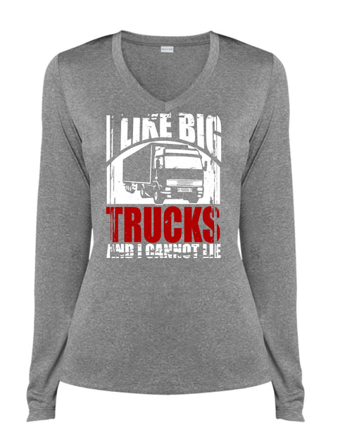 Like Big Trucks T Shirt, Being A Trucker T Shirt, Cool Shirt (Ladies LS Heather V-Neck)