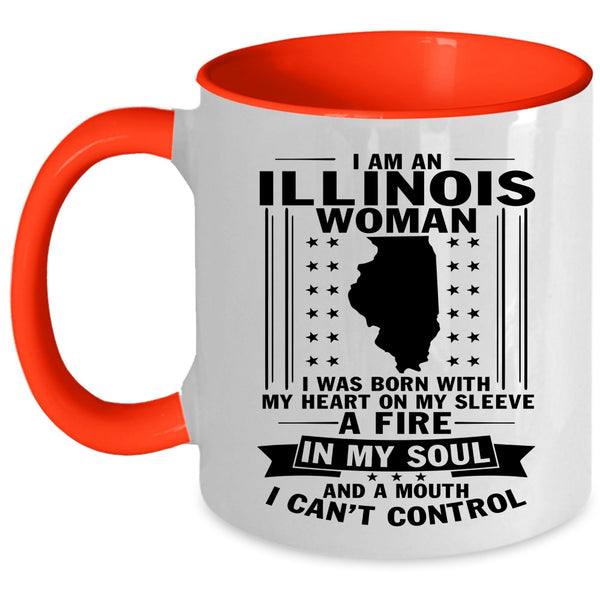 I Was Born With My Heart On My Sleeve Coffee Mug, Illinois Woman Accent Mug