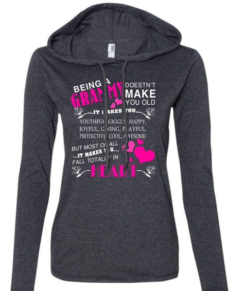 Being A Grammy T Shirt, It Makes You Fall Totally In Heart T Shirt (Anvil Ladies Ringspun Hooded)
