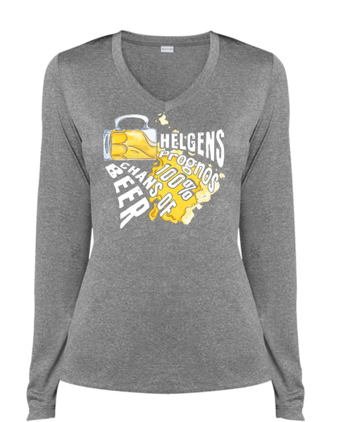 Helgens Prognos 100% Chans Of Beer T Shirt, My Favorite T Shirt, Cool Shirt (Ladies LS Heather V-Neck)