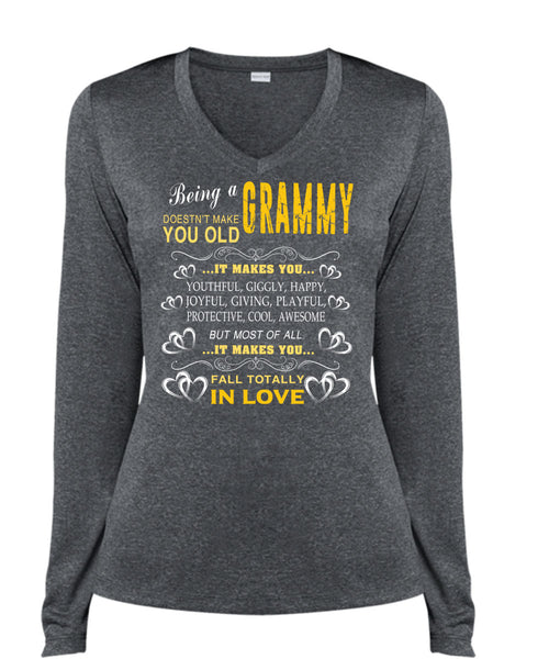 Being A Grammy T Shirt, It Makes You Youthful T Shirt, Cool Shirt (Ladies LS Heather V-Neck)