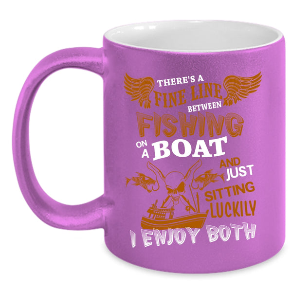 Fishing On A Boat Coffee Mug, Just Sitting Luckily Coffee Cup