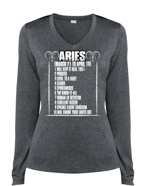Aries Will Knock Your Lights Out T Shirt, Being An Aries T Shirt, Cool Shirt (Ladies LS Heather V-Neck)