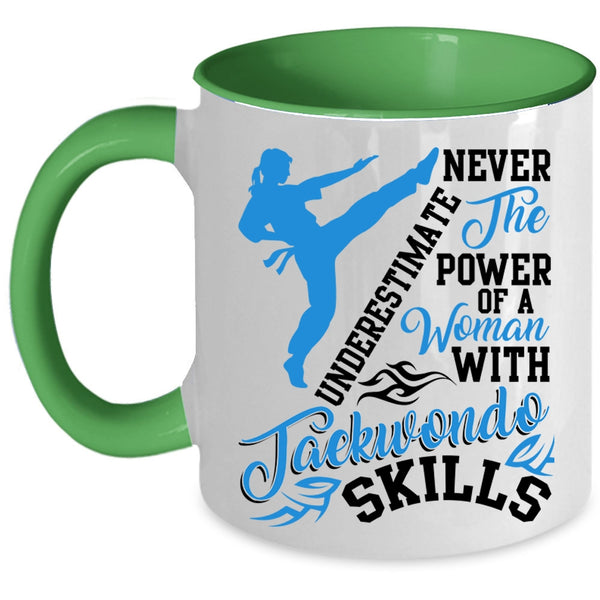 Cool Coffee Mug, The Power Of A Woman With Taekwondo Skills Accent Mug