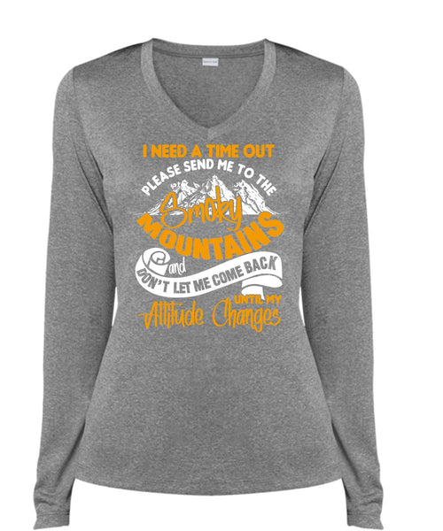 Send Me To The Smoky Mountains T Shirt, Being A Hiker T Shirt, Cool Shirt (Ladies LS Heather V-Neck)
