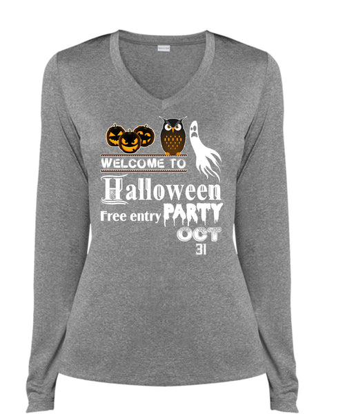 Welcome To Halloween Free Entry Party Oct 31 T Shirt, I Love You Pumpkin T Shirt, Cool Shirt (Ladies LS Heather V-Neck)