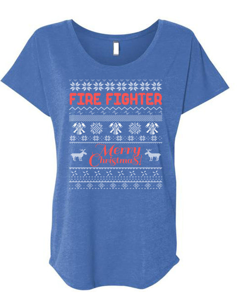 Firefighter Merry Christmas T Shirt, Being A Firefighter T Shirt, Cool Shirt (Ladies' Triblend Dolman Sleeve)