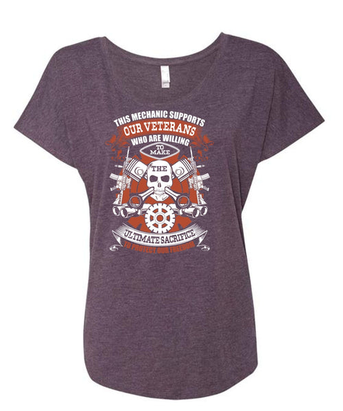 This Mechanic Supports Our Veterans T Shirt, Protect Our Freedom T Shirt, Cool Shirt (Ladies' Triblend Dolman Sleeve)
