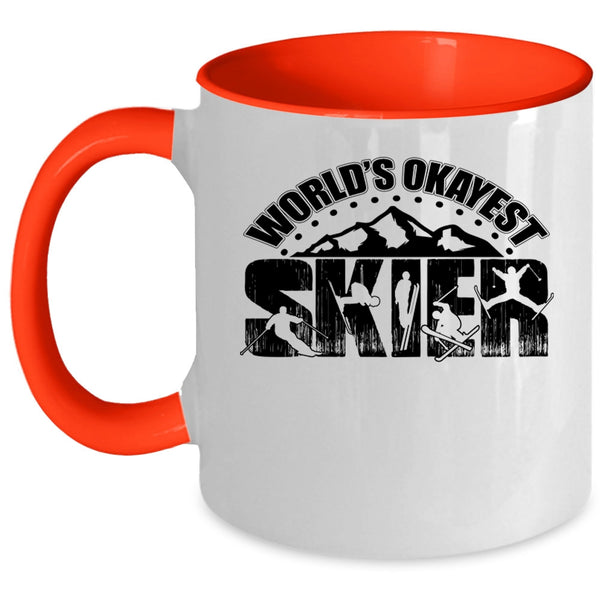 Cool Gift For Skier Coffee Mug, World's Okayest Skier Accent Mug
