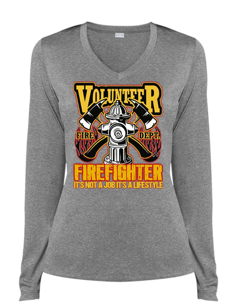 Volunteer Firefighter T Shirt, Being A Firefighter T Shirt, Cool Shirt (Ladies LS Heather V-Neck)