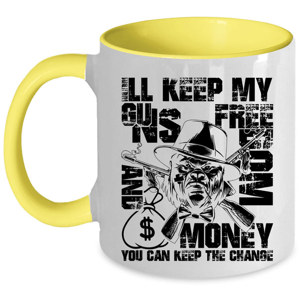 Cool Gift For Gunner Coffee Mug, My Guns Freedom And Money Accent Mug