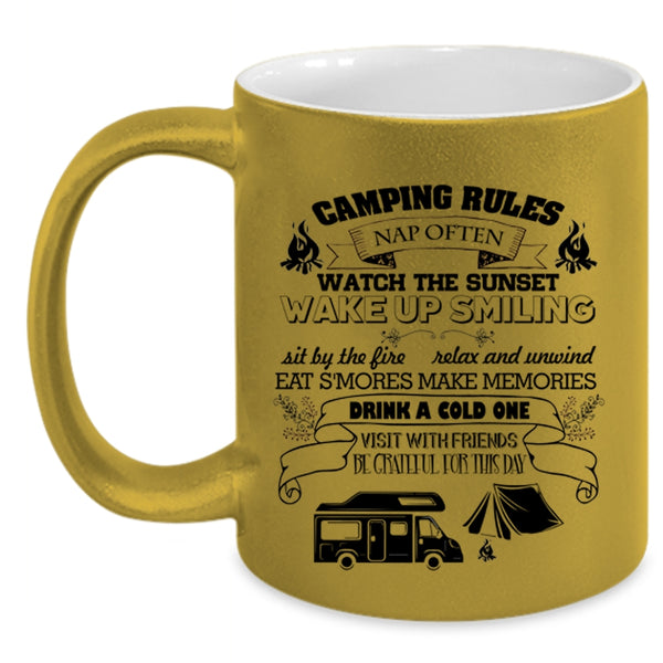 Watch The Sunset Coffee Mug, Camping Rules Accent Mug
