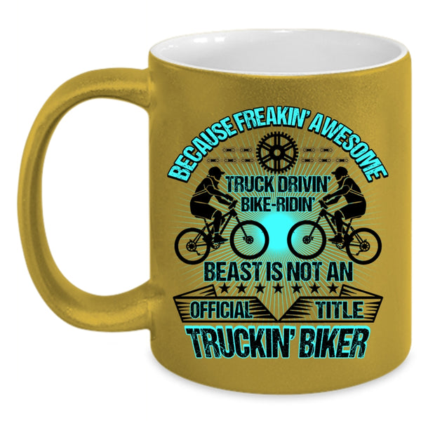 Trucking Biker Coffee Mug, Aweosme Truck Driving Bike Riding Accent Mug
