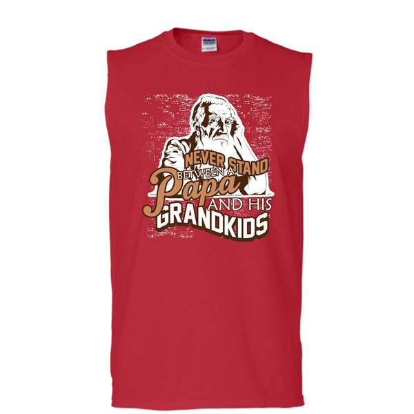 Never Stand Between T Shirt, A Papa And A His Grandkids Tank Top (Men's Cotton Sleeveless)