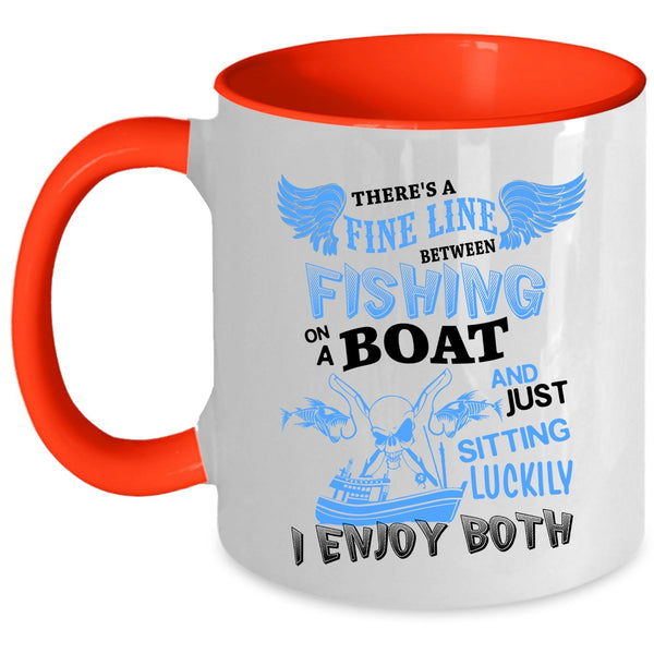 Just Sitting Luckily Coffee Mug, Fishing On A Boat Accent Mug