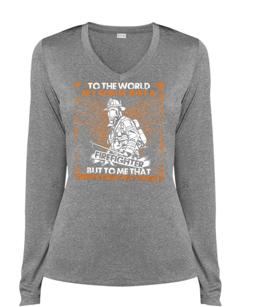 I'm Just A Girl Who Fell In Love T Shirt, Being A Firefighter T Shirt, Cool Shirt (Ladies LS Heather V-Neck)