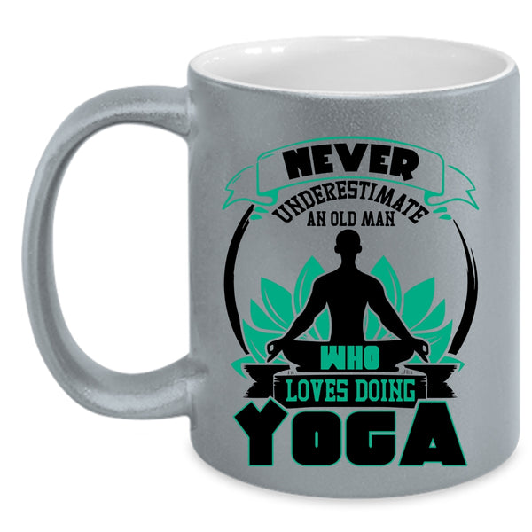 Cool Grandpa Coffee Mug, An Old Man Loves Doing Yoga Accent Mug