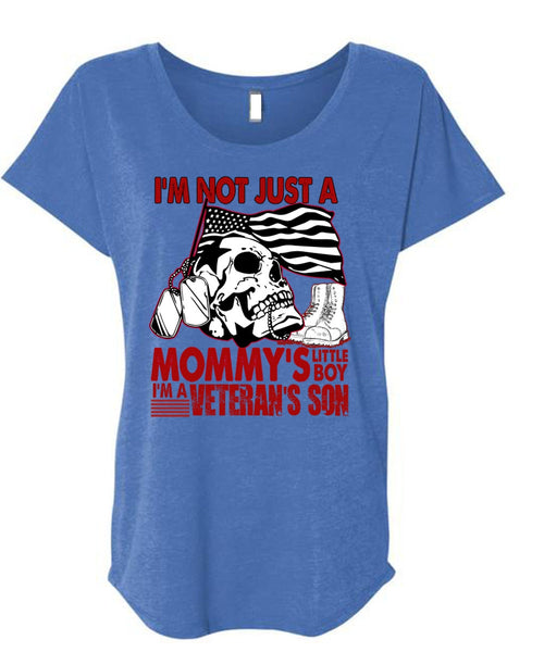 I'm A Veteran's Son T Shirt, Mommy's Little Boy T Shirt, Cool Shirt (Ladies' Triblend Dolman Sleeve)