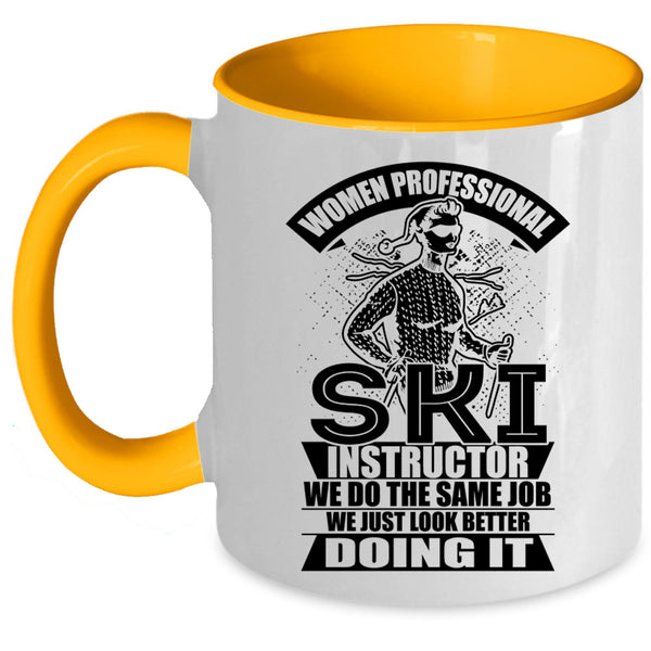 Cool Lady Coffee Mug, Woman Professional Ski Instructor Accent Mug