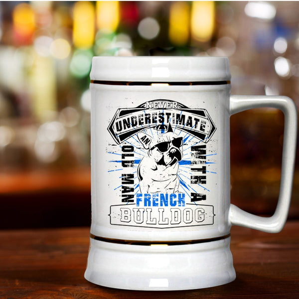 Cute Dogs Beer Stein 22oz, Old Man With A French Bull Dog Beer Mug