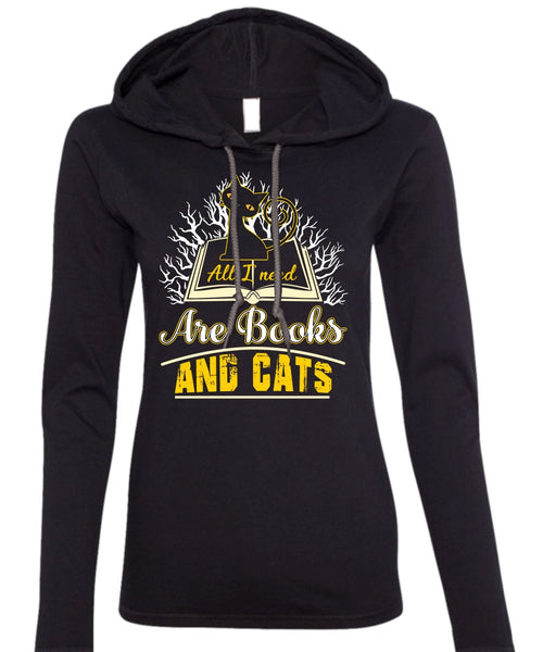 All I Need Are Books And Cats T Shirt, Being A Reader T Shirt (Anvil Ladies Ringspun Hooded)