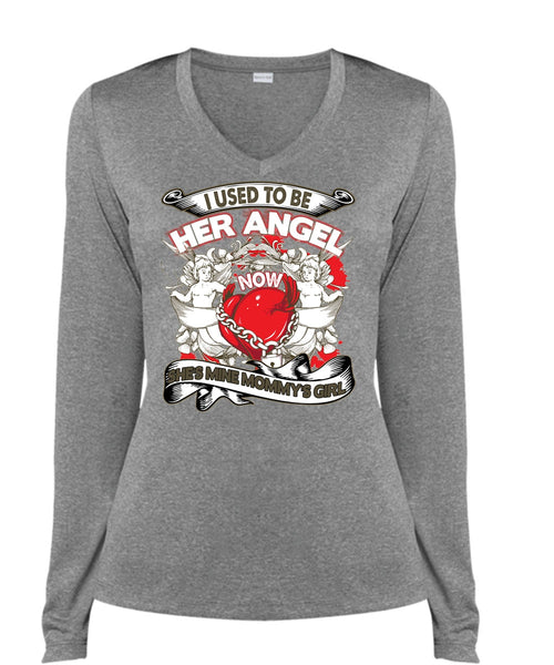 She's Mine Mommy's Girl T Shirt, Her Angel Now T Shirt, Cool Shirt (Ladies LS Heather V-Neck)