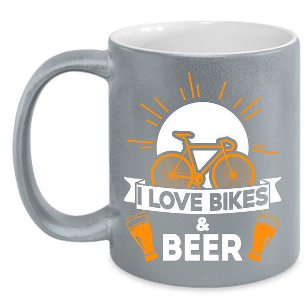 I Love Bikes And Beer Coffee Mug, Cute Beer Drinker Coffee Cup