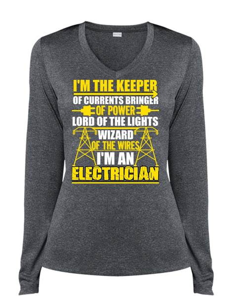 I'm An Electrician T Shirt, Lord Of The Lights T Shirt, Cool Shirt (Ladies LS Heather V-Neck)