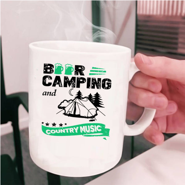 Funny Camping Coffee Mug, Beer Camping And Country Music Cup