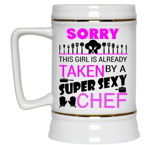 Just Married Beer Stein 22oz, This Girl Is Already Taken By A Chef Beer Mug