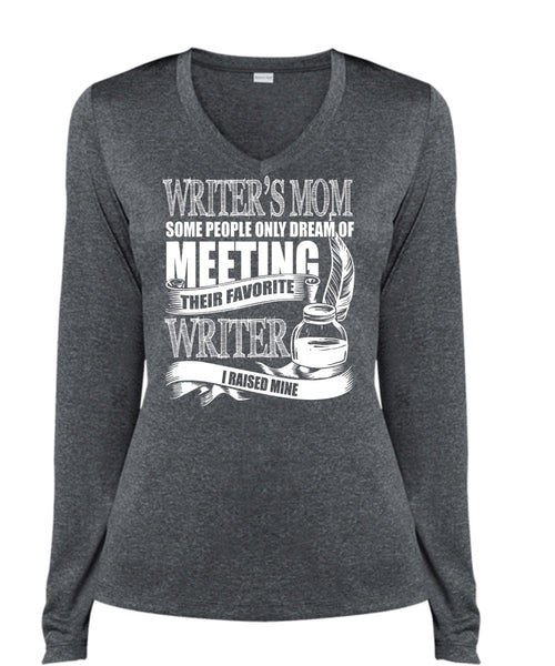 Writer's Mom T Shirt, Favorite Writer T Shirt, Cool Shirt (Ladies LS Heather V-Neck)