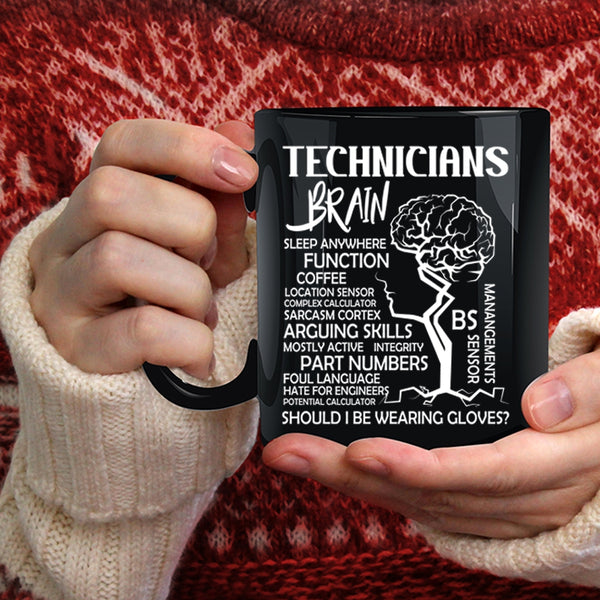 Technicians Brain Coffee Mug, Cool Job Title Coffee Cup