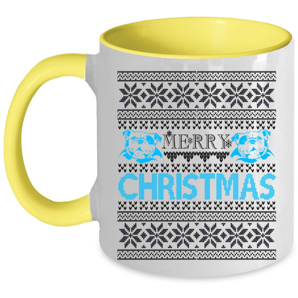 Cute Pit Bull Lovers Coffee Mug, Merry Christmas Accent Mug