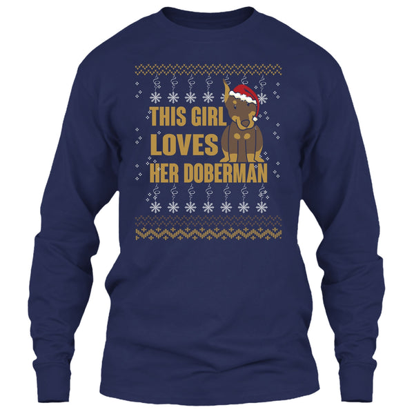This Girls Loves Her Doberman T Shirt, Merry Christmas T Shirt