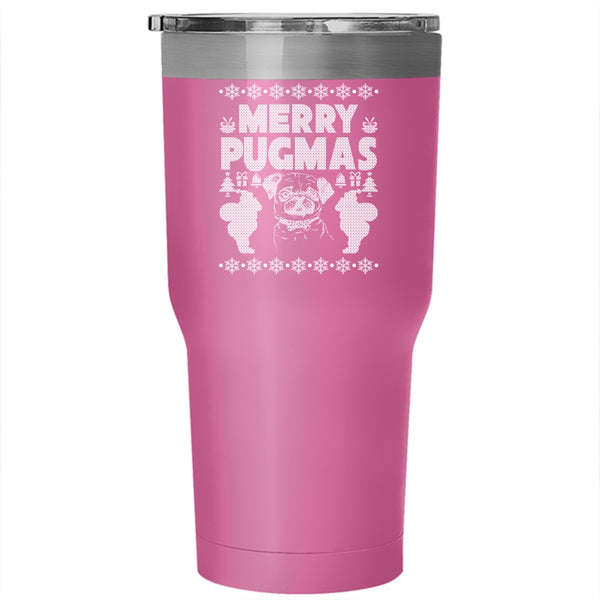 Merry Pugmas Tumbler 30 oz Stainless Steel, Christmas Gift For Pug Lover Travel Mug
