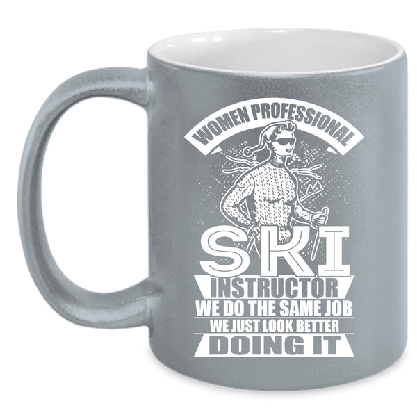 Woman Professional Ski Instructor Coffee Mug, Cool Lady Coffee Cup