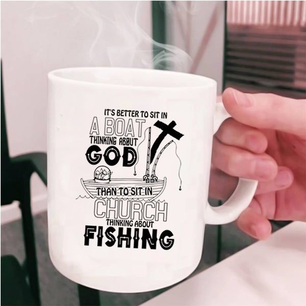 Awesome Fisher Coffee Mug, Sit In Church Thinking About Fishing Cup