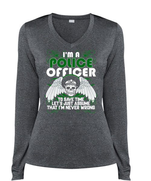 I'm A Police Officer T Shirt, I Love Police T Shirt, Cool Shirt (Ladies LS Heather V-Neck)